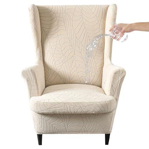 HZDHCLH Waterproof Wingback Chair Slipcovers 2 PieceStretch Spandex Wing Chair Covers for Living RoomWashalbe Armchair Sofa Slipovers Beige