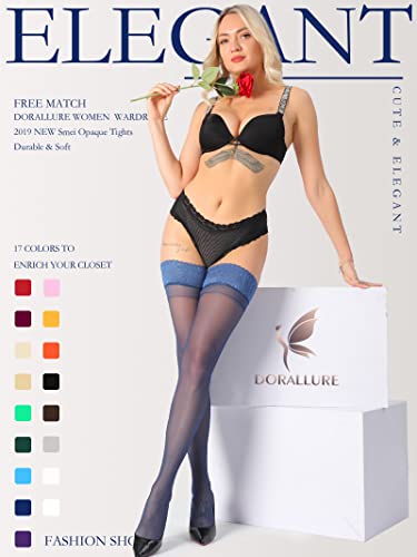 Image of DORALLURE Thigh High Stockings Silicone Lace Top Stay Up Silky Semi Sheer Pantyhose for Women Hold Up Nylon