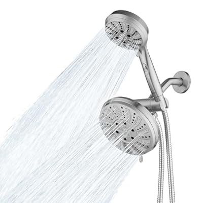 Watersong Shower Head with Handheld Sprayer Combo, High Pressure Handheld Shower Head Set, High Flow Bathroom Shower Head, 6-Setting Showerhead, 5-Setting Rainfall Spray, Brushed Nickel