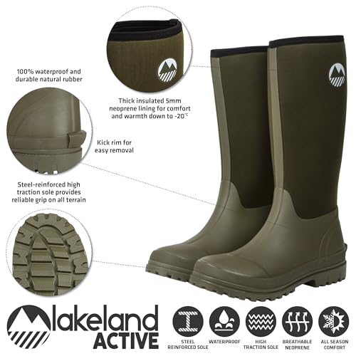 Lakeland Active Women's Rydal Neoprene Insulated Rubber Wellington Mucker & Yard Boots - Moss Green - 5 Uk - 4