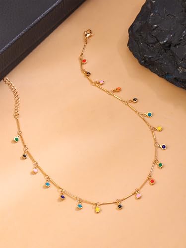 Image of Yellow Chimes Necklace For Women Gold Plated Multicolor Stone Studded Chain Necklace For Women and Girls
