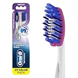 Oral-B 3D White Deep Stain Remover toothbrushes, 2 count toothbrush MEDIUM, Removes 90% of surface stains, whitens teeth, deep reach, removes plaque and stains tooth brush