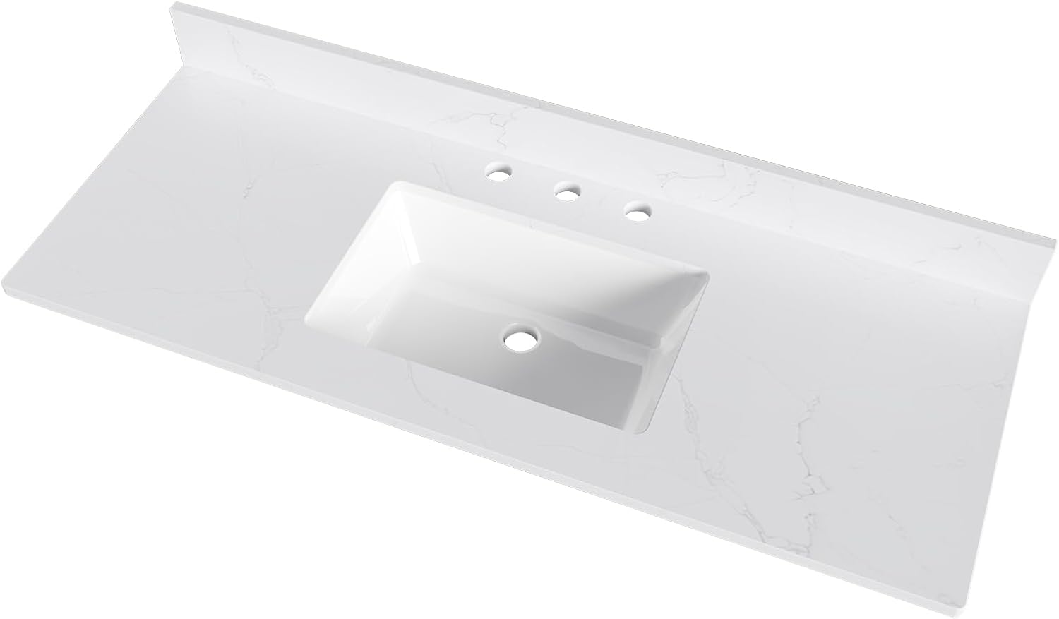 48 in. W x 18.5 in. D Bathroom Engineered Stone Vanity Top with Undermount Rectangular Ceramic Sink, 3 Pre-Drilled Faucet Holes & 4'' Backsplash, White (Faucet Not Included)