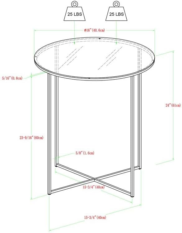 Walker Edison Cora Modern Faux Marble Round Accent Table with X Base, 16 Inch, Marble and Black