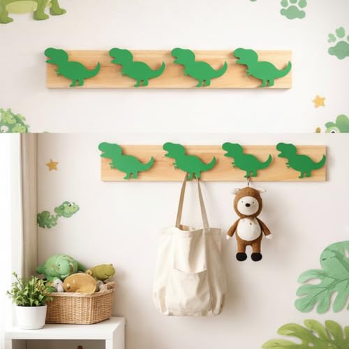 Kathfly 2 Pcs Dinosaur Hanging Hooks Dinosaur Coat Hanger with 4 Hooks Cartoon Bathroom Decor Hanger for Boys Animal Theme Decorations for Bathroom Bedroom Nursery