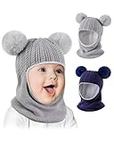 Baby Winter Hat Scarf Set 2 Pack, Toddler Beanie Hats Girl Boy with Neck Warmer, Beanie for Kids Knit Warm for Cold Weather