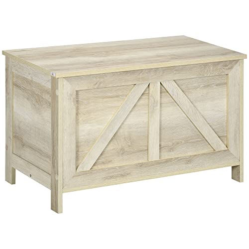 HOMCOM Baúl de almacenamiento - tapa elevable con bisagra de seguridad para abrir a 100°, baúl de juguetes de madera para pasillo, dormitorio, salón - 76L x 39l x 48H cm blanco