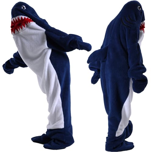 JOREAY Manteca de tiburón para niños Adultos, Sudadera con Capucha de Manta Suave y cómoda para Usar, Divertido Disfraz de tiburón Regalos de Saco de Dormir para Mujeres y Hombres