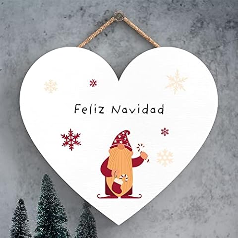 Global Designs Feliz Navidad Gonk Festive Wooden Heart Plaque Christmas Decor Cover