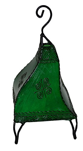 Lámpara de piel Henna artesanal marroquí verde miniatura 2