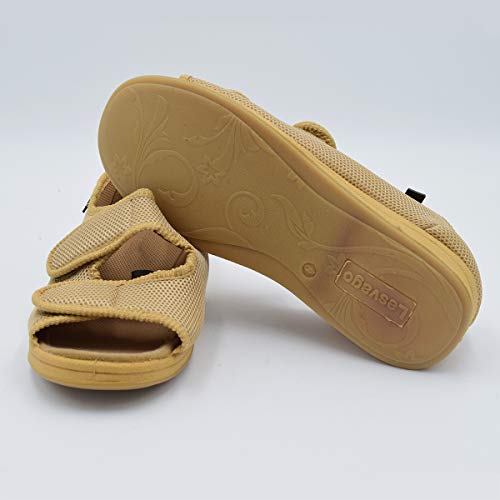 Women's House Slippers With Adjustable Strap Easy Slip On And Off, Open Toe Diabetic Sandal For Elderly Bunions Swollen Feet Apricot #TOP7