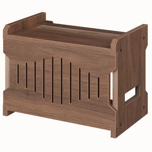 HOOBRO Wi-Fi Router Box Hider, WiFi Router Storage Box with Cable Management & Ventilation, Decorative Router Cover for Modem, Power Strip & Wires, Space Saving Tabletop Shelf, Walnut WL125CJ01