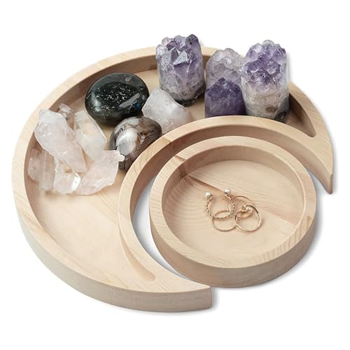 Bandeja Decorativa de Luna, Bandeja de Cristal de Madera, Organizador de Piedras curativas para exhibición de Joyas de Cristal