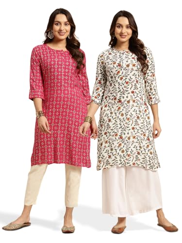 Image of rangita Women's Rayon Regular Fit Straight Kurti | Kurta (Pack of 2)