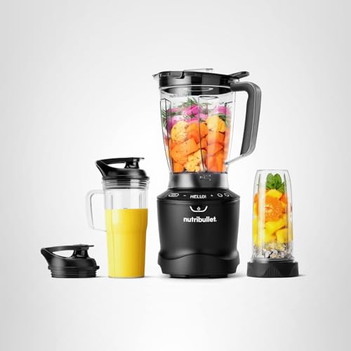 nutribullet SmartSense Blender Combo, 1400W, 64oz Pitcher, 32oz & 24oz Cups, 5-Speed, Smoothies, Ice and Frozen Fruit, Nut Milk, Soup, Matte Black, NBF50700AK