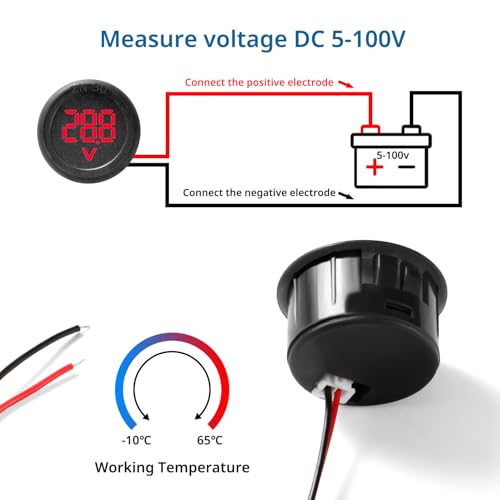 VooGenzek 4 Stücke DC 5-100V DC Digital Voltmeter, 2 Drähte Spannungsmesser 3-Digit LED Anzeige, mit Anti Konnection Schutz, für Autos Fahrzeuge Motorräder Boote, Mehrfarbig