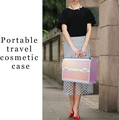 Image of Adson Professional Makeup Box Cosmetics Case Jewelry Organiser Vanity Make Up Storage Box Beauty Train Case Lockable with Keys (Cloudy Smoke Rose Gold)