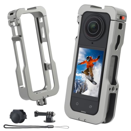 UTEBIT Utility Frame Case Cage for Insta 360 X5, Aluminum Protective Case with Silicone Lens Cap Guard Frame Stronger Construction Quick-Release Cage with 1/4 Screw Hole & Cold Shoe Mount Grey