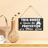 Cat Lover Gift Farmhouse This House is under the Protection of a Maine Coon Cat Wooden Hanging Sign Rustic Wall Art Home Decoration 12 x 6 Inches