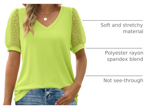 Image of Aokosor Womens Summer Tops V Neck T Shirts Swiss Dot Puff Sleeve Tops Loose Casual Tshirts