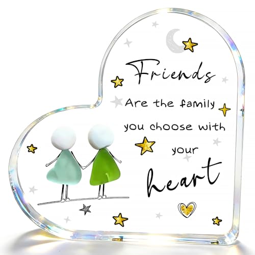 Friendship Gift with Quote Friends Are The Family You Choose With Your Heart, Heart-Shaped Friendship Gifts for Best Friend & Soul Sister, Uplifting Emotional Support Present Birthday Gift for Women