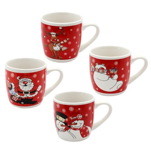 Dekohelden24 Set di 4 tazze di Natale per bambini, con motivi natalizi in ceramica, dimensioni: 8 x 8 cm, capacità: ca. 200 ml, lavabili in lavastoviglie