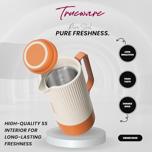 Image of Trueware Amaze ISI Certified Inner Steel Thermoware 1000 ML Hot & Cold Flask Jug, BPA Free, Leak Proof, Ideal for Tea, Coffee, Water, Hot and Cold Beverages