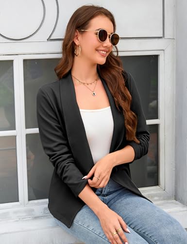 Women's Casual Blazer Long Sleeve Lightweight Open Front Blazer Work Office Blazers Jacket Black — view 5