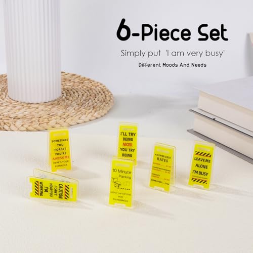 Funny Sticky Note Holder – 6 Pack Note Holder Clips, Overstimulated Desk Sign for Office, Hilarious Desk Signs for Coworkers, Perfect Funny Office Gifts (Yellow)