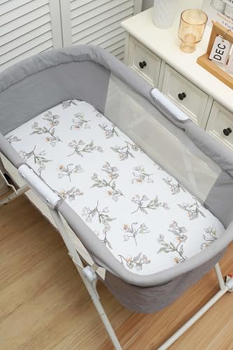 Image of Onacosht Muslin Bassinet Sheets 33 inchx19 inch, 3 Pack, Green & Botanical | Compatible with Mika Micky, KoolaBaby 3-in-1, Baby Delight & Dream on Me Rectangle Bedside Mattresses, baby unisex, Cotton
