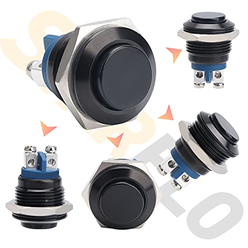 Starelo 5Pcs 16Mm Momentary Push Button Switch Black Shell, Ip65 Waterproof Push Button Switch,Stainless Steel 1 Normally Open Without Led. #TOP1