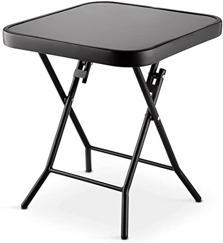 Janoon Folding Drinks Side Table Garden Patio Outdoor Coffee Table Black by Crystals® (Square Table)