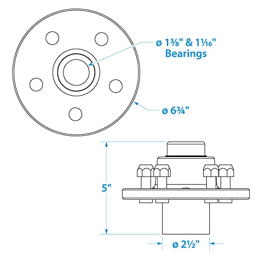 Seachoice Trailer Wheel Hub, 1-3/8 In. X 1-1/16 In. Axle, 5 Lug, Galvanized, Pregreased #TOP7