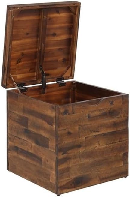 Emilia 17.75" Acacia Wood and Metal Storage Cube Trunk in Brown
