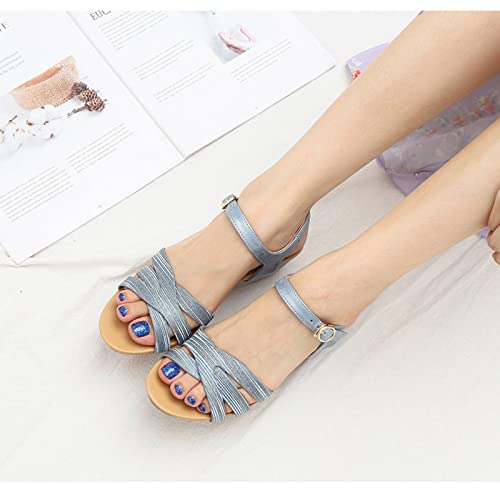 Sandals Summer Slope Heeled Sandals Women's Casual Medium Thick Heeled Sandals Sandal(C,39)2