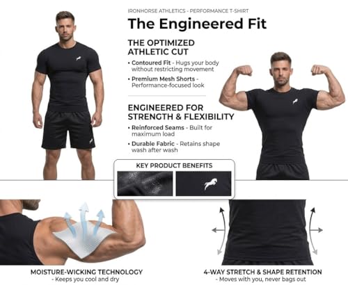 Image of JUST RIDER Gym T Shirts for Men Workout Men's Black Slim Fit Compression T-Shirt, Short Sleeve, Gym Workout Athletic Top