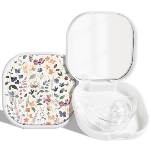 TIHGJHY Retainer Case, Denture Case Night Guard Mouth Guard Compatible with Invisalign，With Mirror and Ventilation Holes，Bohemian leaves