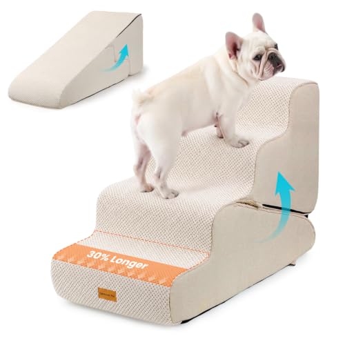 Image of Gardner Pet Dog Stairs for Small Dogs 22 inch H, 2 in 1 Transformable 4-Step Pet Stairs and Dog Ramp for Couch Bed (23-27 in), Adjustable Pet Steps Beige