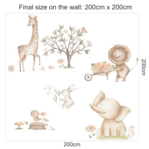 Image of Safari Animal Wall Stickers for Kids Baby Girl Wall Stickers for Room Bedroom Playroom Living Room Decor Boho Nursery Wall Art Nursery Wall Sticker Kids Room Decoration-Self-Adhesive