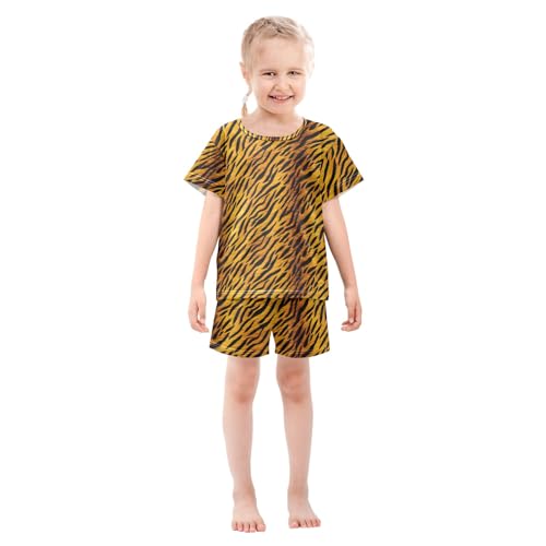 Retro Tiger Stripes Summer Cute Pajama Sets, Short Sets for Daily Wears and Sleep Wears3
