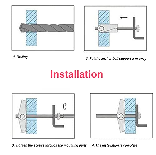 cSeao 22 Pieces Heavy Duty Drywall Ceiling TV Anchors Toggle Bolt Assortment Kit, 1/8" 1/4" 3/16" Spring Loaded Hollow Wall Inserted Bolt Wing Nuts - Image 6