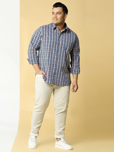 Image of Thomas Scott Men Pure Cotton Regular Plus Size Premium Checked Casual Shirt