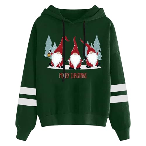 Sudadera de forro polar con capucha para mujer, con estampado de elfo navideño, manga larga, para invierno, cómoda, con bolsillo, para mujer, 02#_verde oscuro, XL