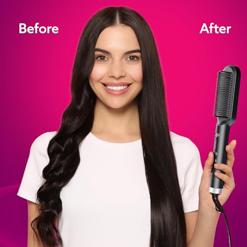 AGARO Hair Straightening Brush, Hair Straightening Comb For Women, Fast Heating, Ionic Care, 5 Heat Settings, Hair Straightener, Hot Brush, Gives Naturally Straight Hair in 5... - Image 5