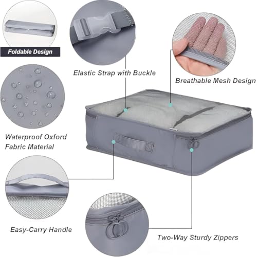 Image of 7pcs Set Travel Organizer Packing Cubes Lightweight Travel Luggage Organizers with Laundry Bag or Toiletry Bag Laundry Organiser. (Grey)