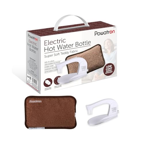 POWATRON Rechargeable Electric Hot Water Bottle - Electric Heat Pad with Overheat Protection, Soft Sherpa Polyester, 430W Power & Detachable Connector | Perfect for Home & Office (Brown)