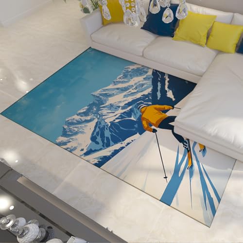 Tapis de sol lavable motif montagne enneigée 120x150 pour moquette chambre - 3