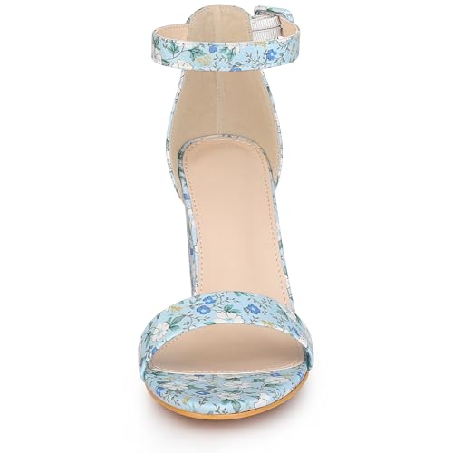 Allegra K Allegra K Women's Floral Print Open Toe Block High Heels Summer Blue Sandals 9 m US