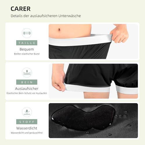 Carer 2 Stück Inkontinenz-Auslaufsichere Unterwäsche Boxershorts für Erwachsene Plastik-Windelhülle Waschbare Wiederverwendbare Wasserdichte InkontinenzUnterwäsche Boxershorts Unisex Schwarz Größe L