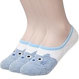 Sockstheway Womens Cute Anti-Slip No Show Socks, Cat Low Cut Liners, Blue, 3 Pairs